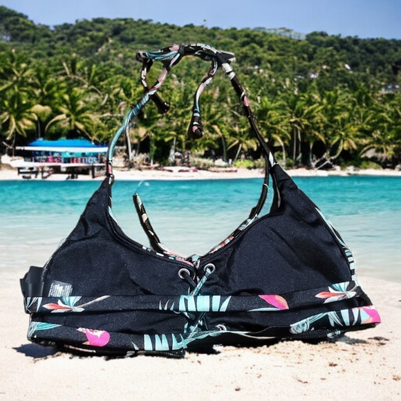 💥NEW💥 LA HEARTS 💕 - Small Black & Tropical Bikini Top - Picture 3 of 5